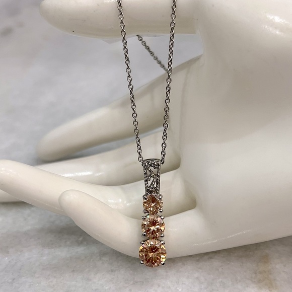 Citrine Gemstone Trilogy Pendant Necklace - Picture 4 of 11